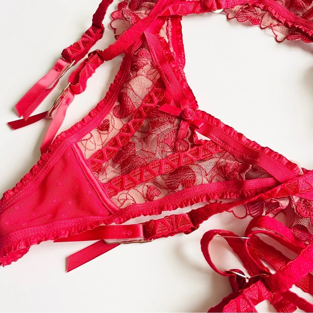 5PCS Lounge Lingerie 34C SMALL red valentines bra set - Picture 6 of 12